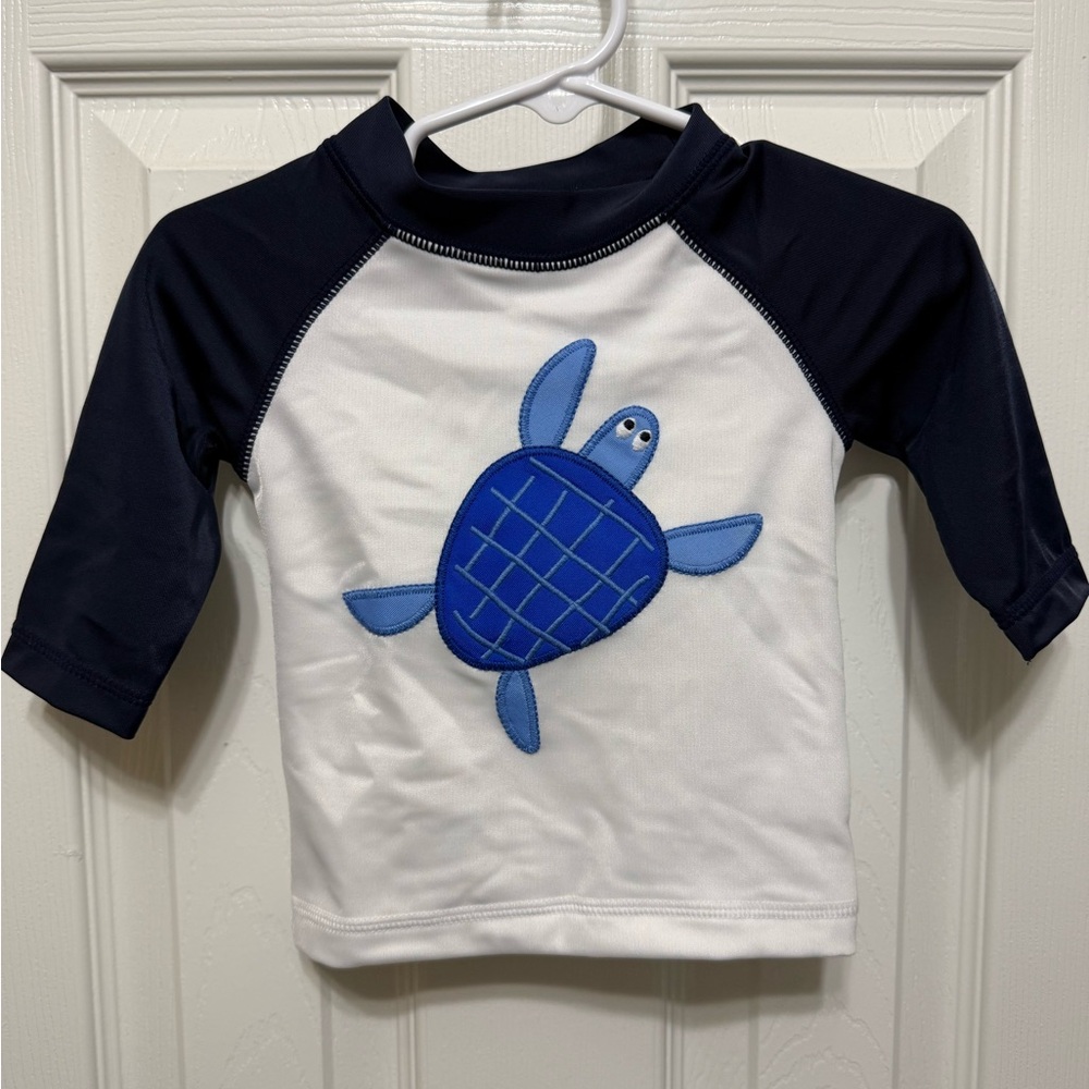 Gymboree Baby Kids Swim Rash Guard with Turtle Design - Blue and White